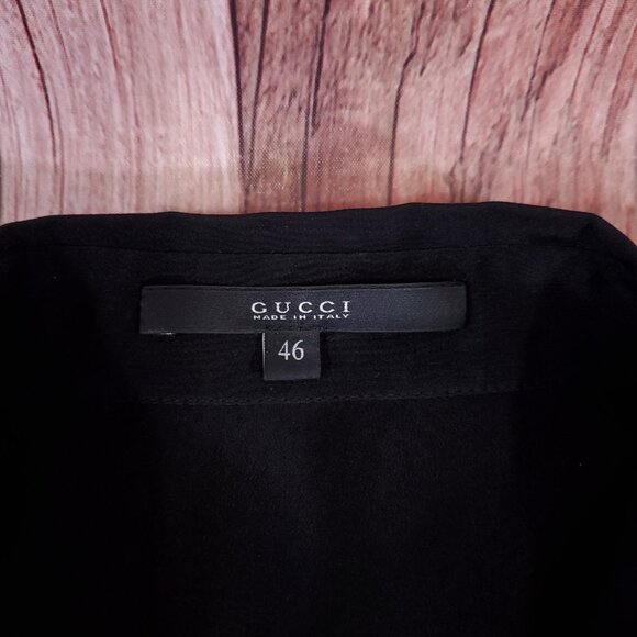 *READ* Gucci Black Sheer Blouse Shirt Studded Epaulets Long Sleeve Button Up - Picture 14 of 16